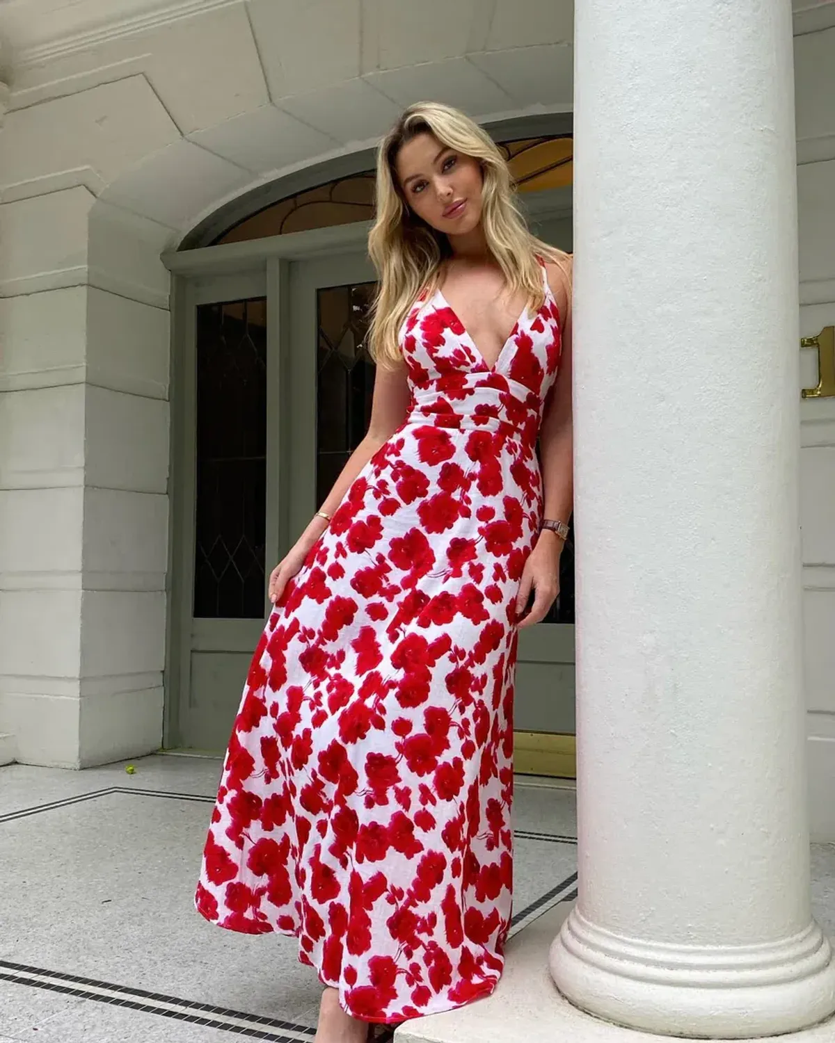 Kookai Bonita Vee Maxi Dress Red Floral Size 38 / AU 10 for rent on The Volte - main image