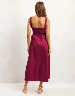 Aere Organic Cotton Peplum Midi Dress Black Cherry Size 8 for rent on The Volte - image 3