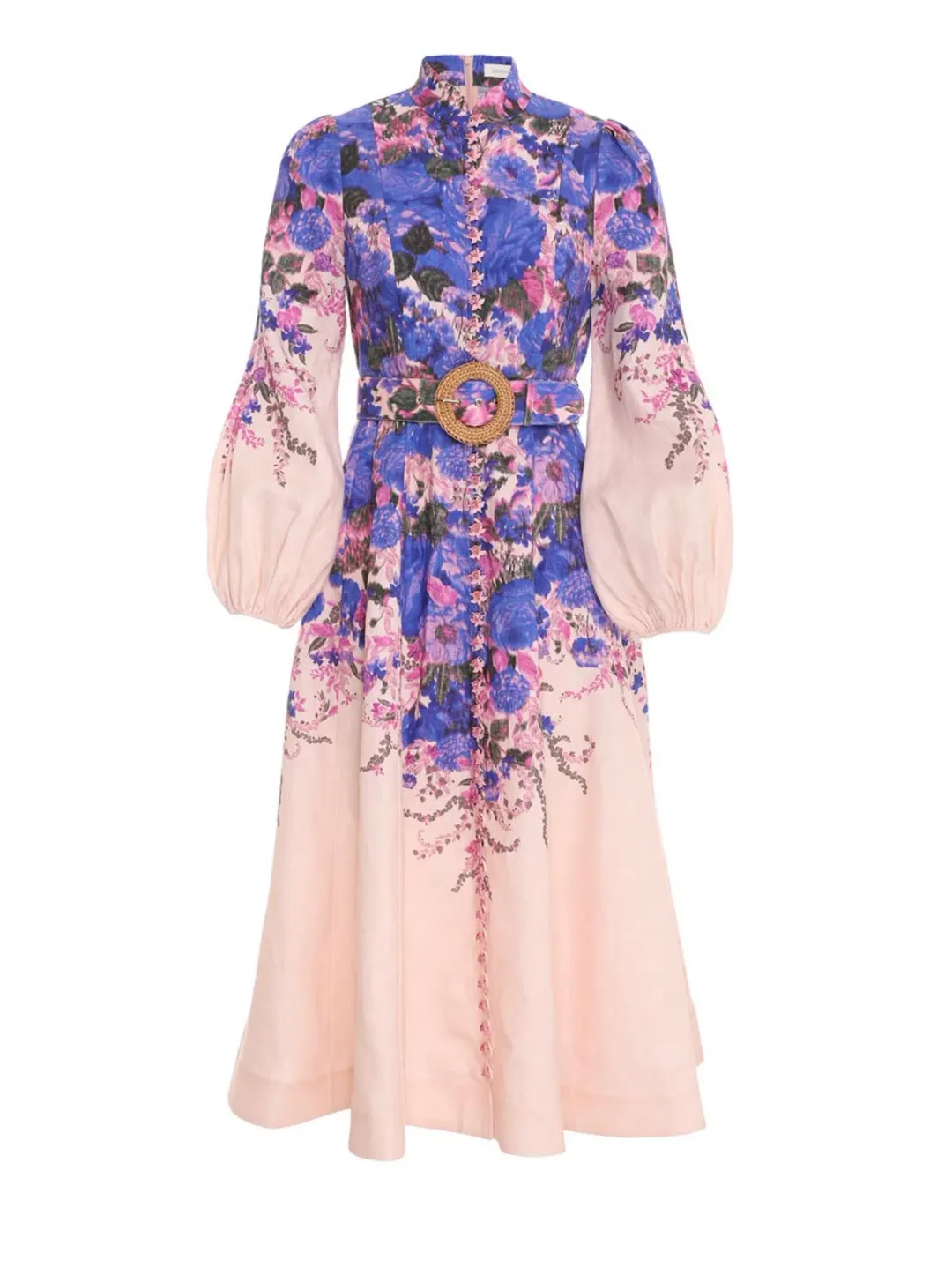 Zimmermann High Tide Buttoned Midi Dress Purple Ikat Floral Size 2 / AU 12 for rent on The Volte - main image
