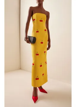 Leo Lin Rayna Embellished Bustier Maxi Dress in Cherry Beading Size 8 for rent on The Volte - image 2