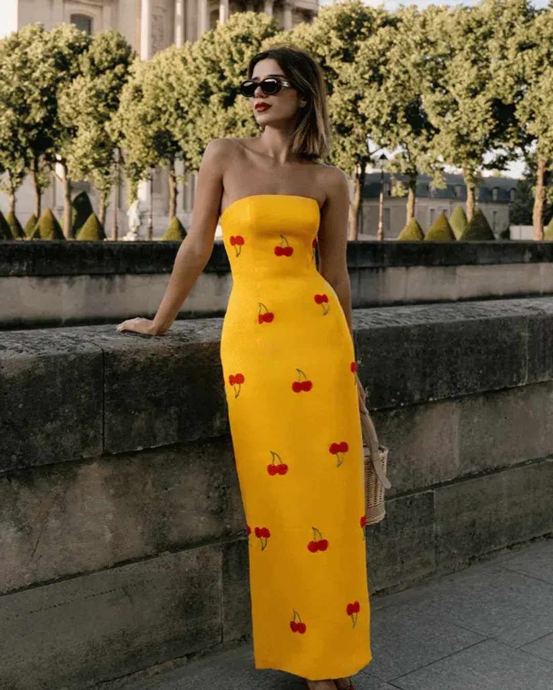 Leo Lin Rayna Embellished Bustier Maxi Dress in Cherry Beading Size 8 for rent on The Volte - main image