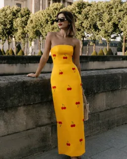 Leo Lin Rayna Embellished Bustier Maxi Dress in Cherry Beading Size 8 for rent on The Volte - image 1