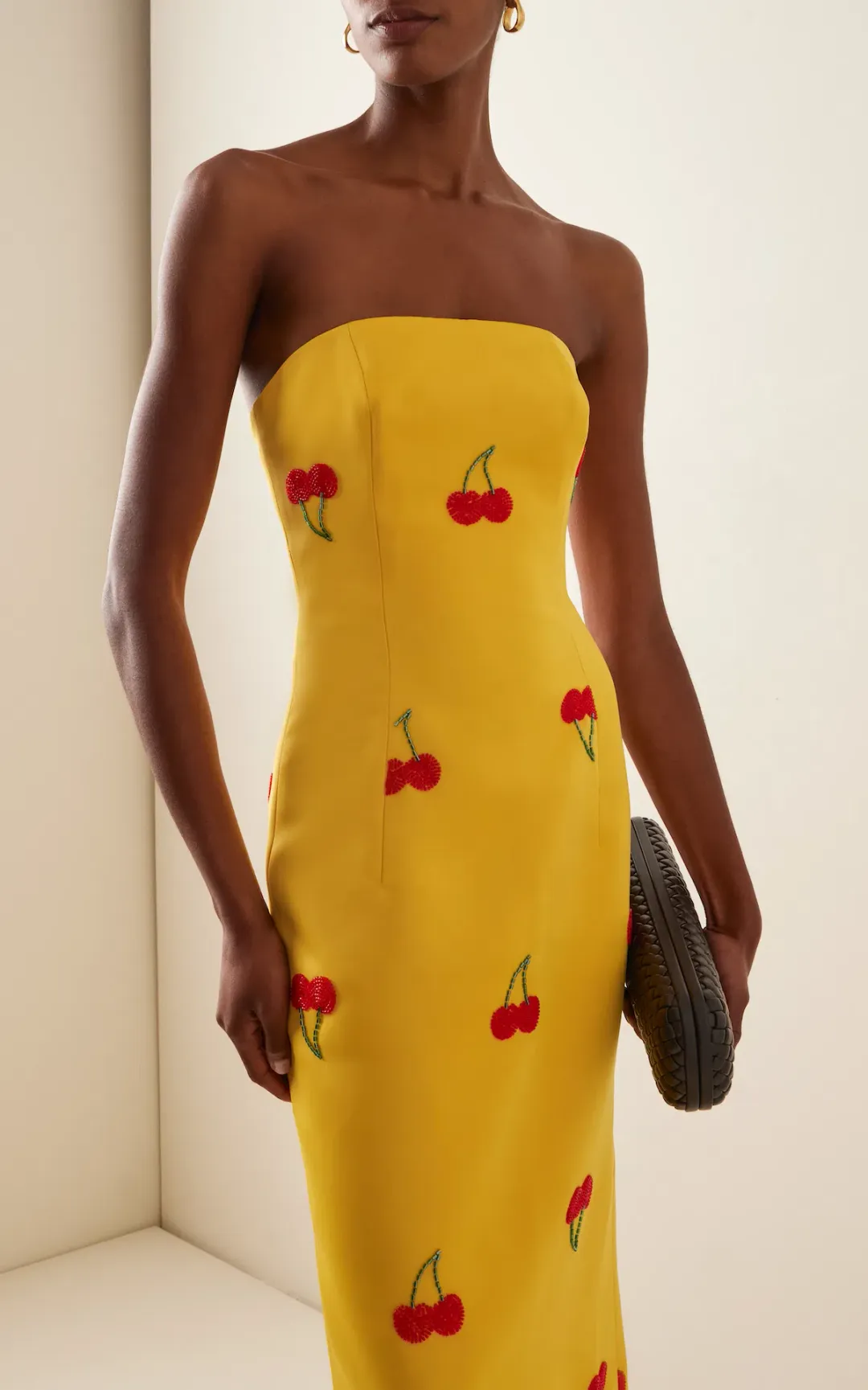 Leo Lin Rayna Embellished Bustier Maxi Dress in Cherry Beading Size 8 for rent on The Volte - main image