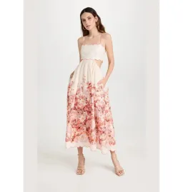 Zimmermann Devi Scallop Midi Dress In Cream Floral Size 0 / AU 8 for rent on The Volte - image 1
