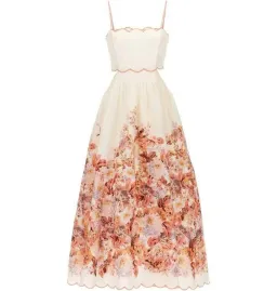Zimmermann Devi Scallop Midi Dress In Cream Floral Size 0 / AU 8 for rent on The Volte - image 5