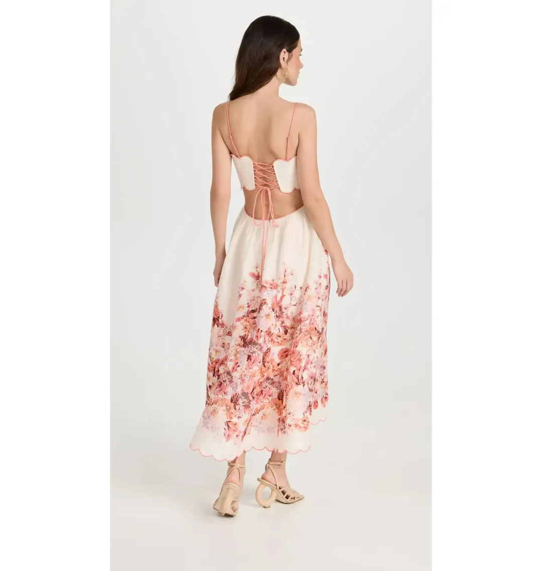 Zimmermann Devi Scallop Midi Dress In Cream Floral Size 0 / AU 8 for rent on The Volte - main image
