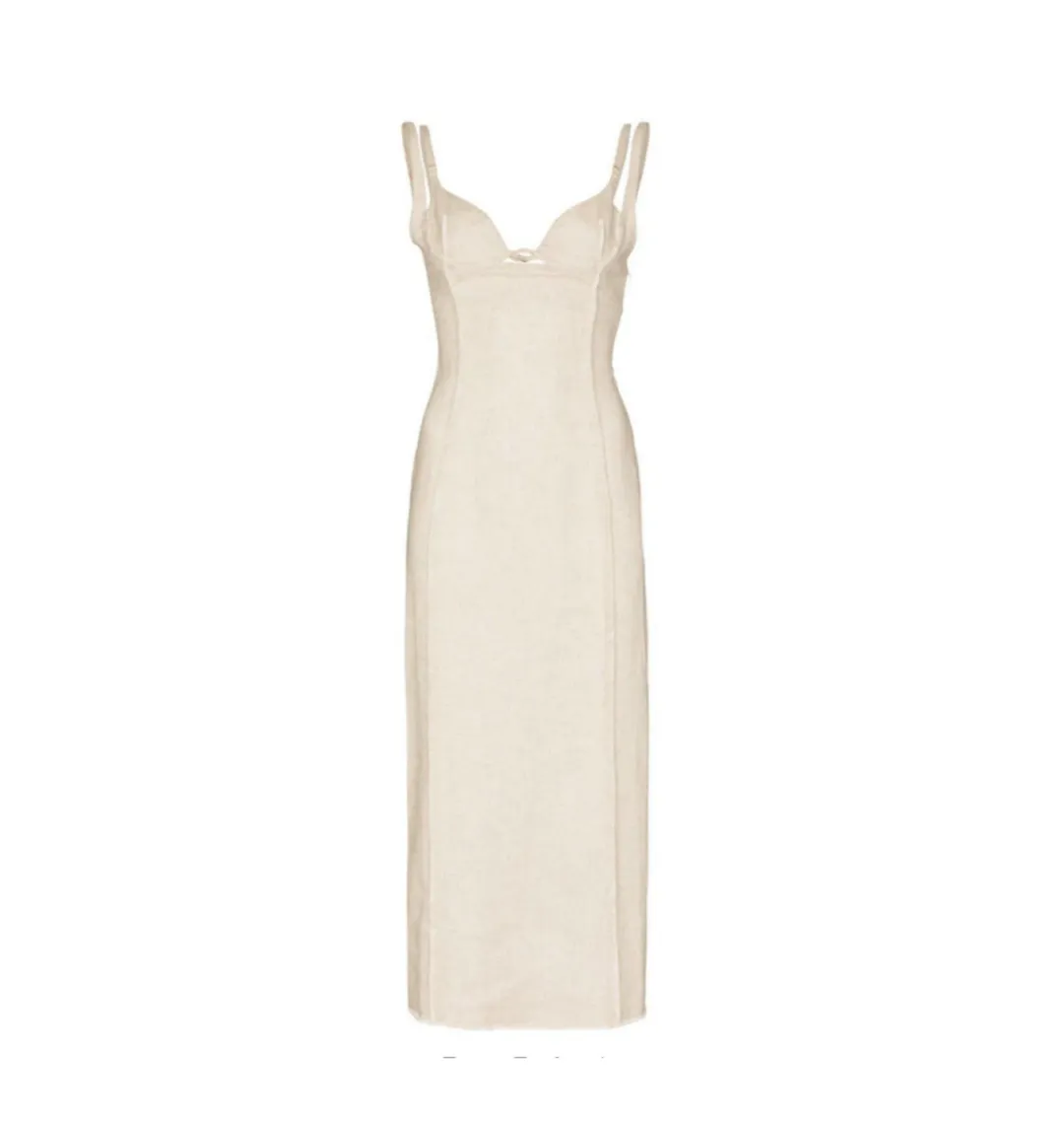Jacquemus La Robe Valerie Dress Beige Size AU 6 for rent on The Volte - main image