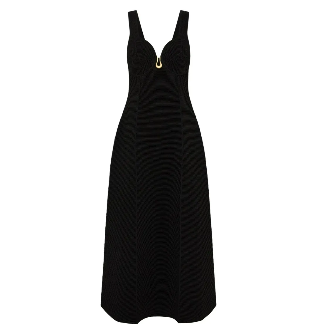 Aje Sylvette Knit Midi Dress Black Size AU 6 for rent on The Volte - main image