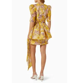 Zimmermann High Tide Peplum Mini Dress in Yellow Ikat Floral Size 2 / AU 12 for rent on The Volte - image 2