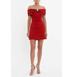 Rebecca Vallance Carmella Off The Shoulder Mini Dress Red Size AU 8 for rent on The Volte - image 2