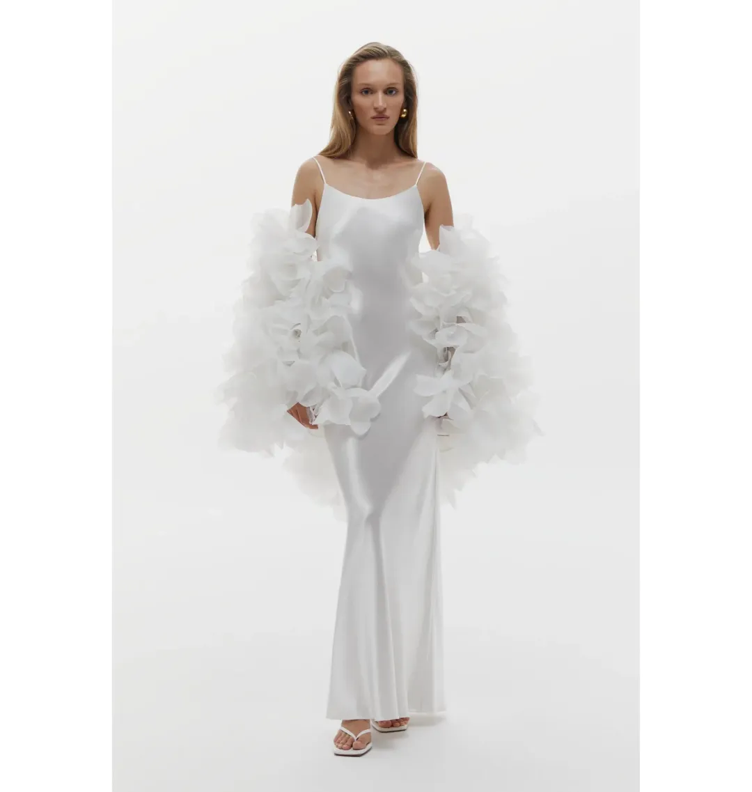 Selezza Lucia Flower Bomber In White Size S / AU 8 for rent on The Volte - main image