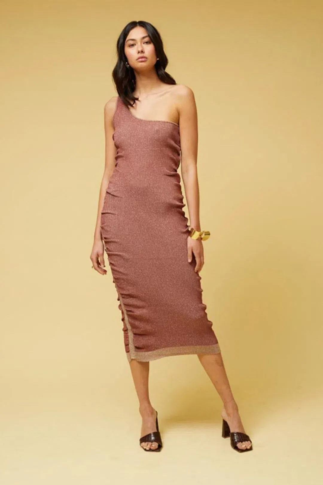Suboo Leah One Shoulder Knit Midi Dress Rust Size L / AU 12 for rent on The Volte - main image