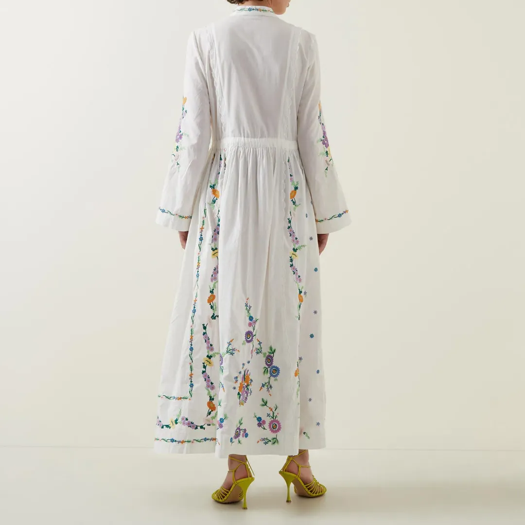 Alemais Willa Embroidered Shirt Dress White Floral Size AU 10 for rent on The Volte - main image