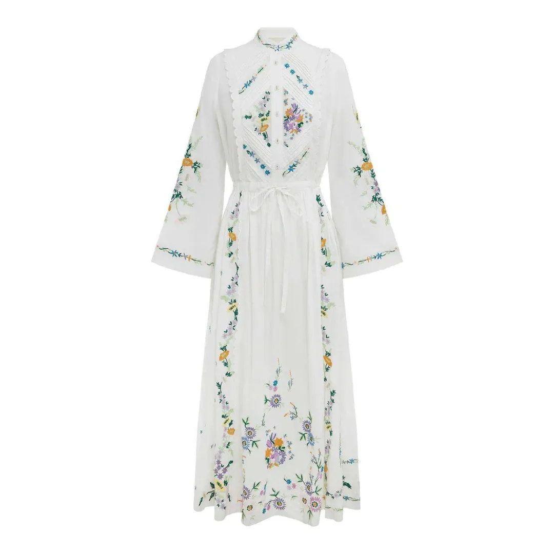 Alemais Willa Embroidered Shirt Dress White Floral Size AU 10 for rent on The Volte - main image