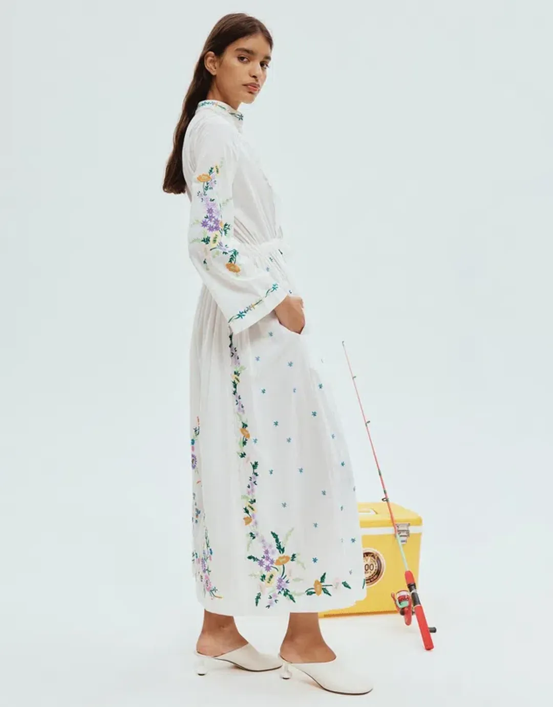 Alemais Willa Embroidered Shirt Dress White Floral Size AU 10 for rent on The Volte - main image