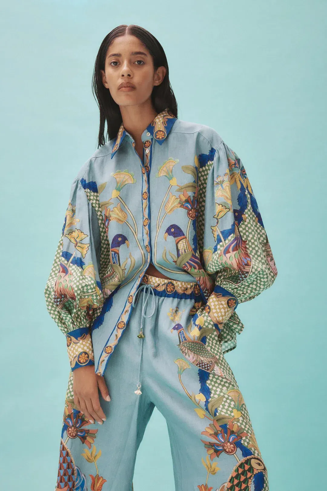 Alemais Gilly Shirt & Pant Set Misty Blue Size AU 6 for rent on The Volte - main image