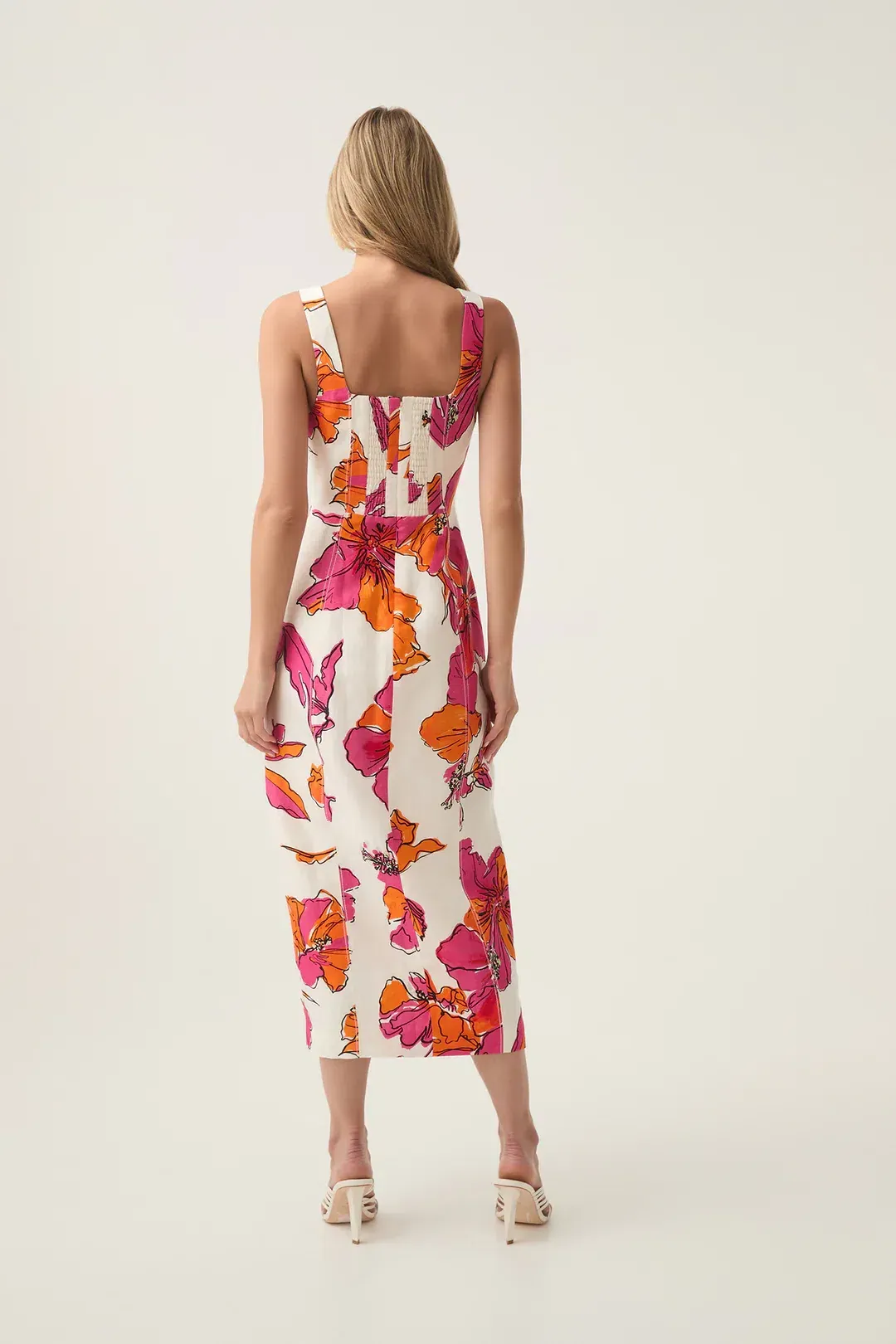 Aje Flourish Midi Dress Vivid Hibiscus Size 8 for rent on The Volte - main image