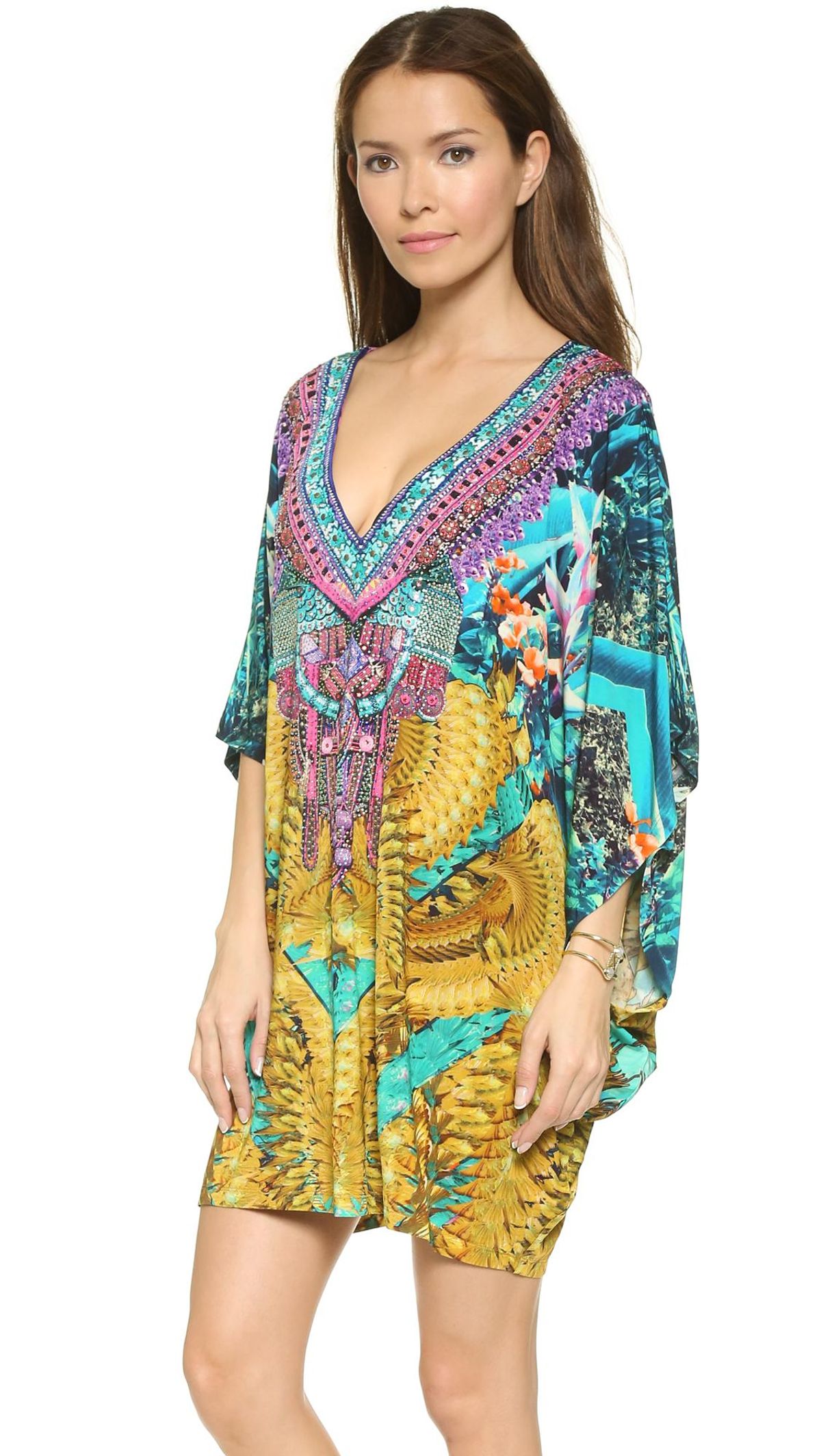 Camilla Batwing Sleeved Cover Up Kaftan Blue & Yellow Size 12 - Image 3