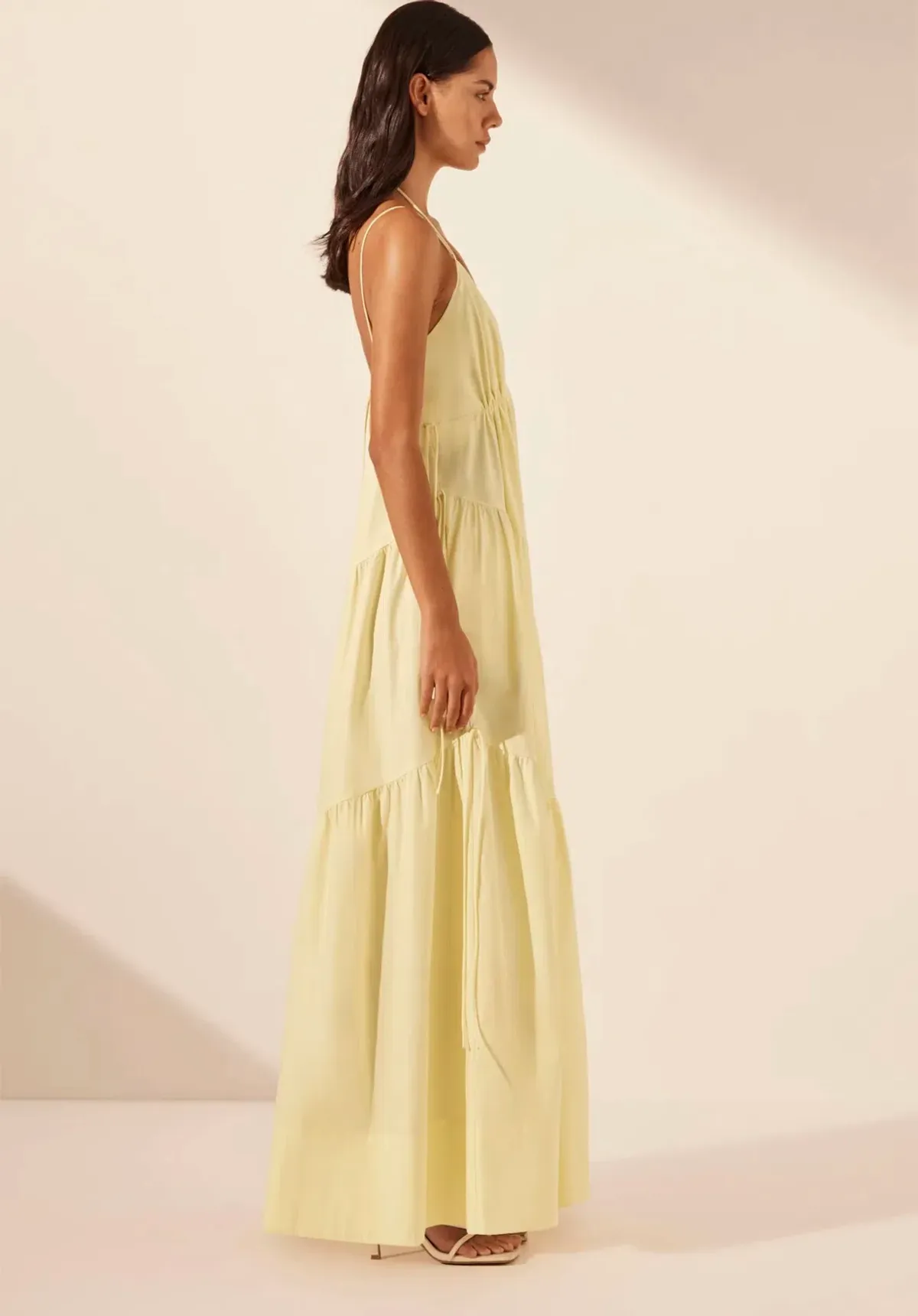 Shona Joy Maiori Tiered Maxi Dress in Lemon Size 8 - Image 2