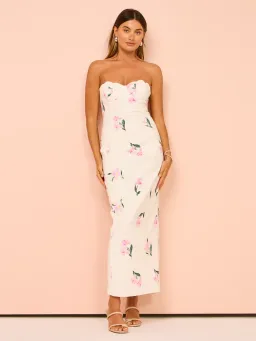 Issy Scalloped Bodice Midi Dress In Rose Print AU 14 for rent on The Volte - image 1