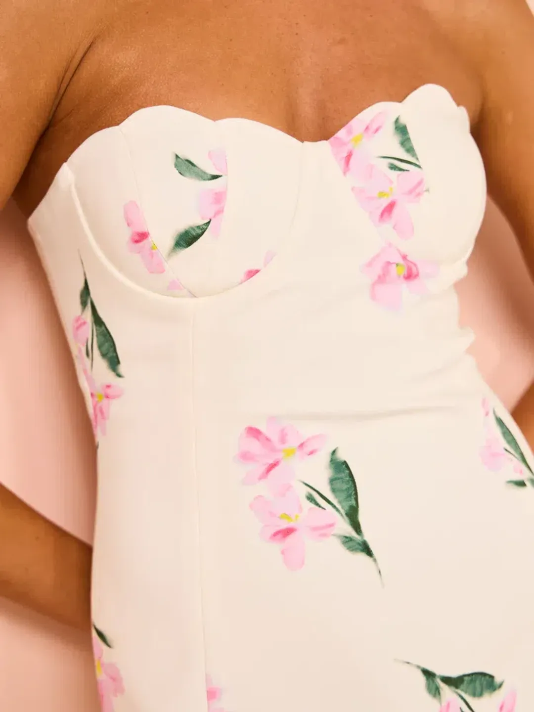 Issy Scalloped Bodice Midi Dress In Rose Print AU 14 for rent on The Volte - main image