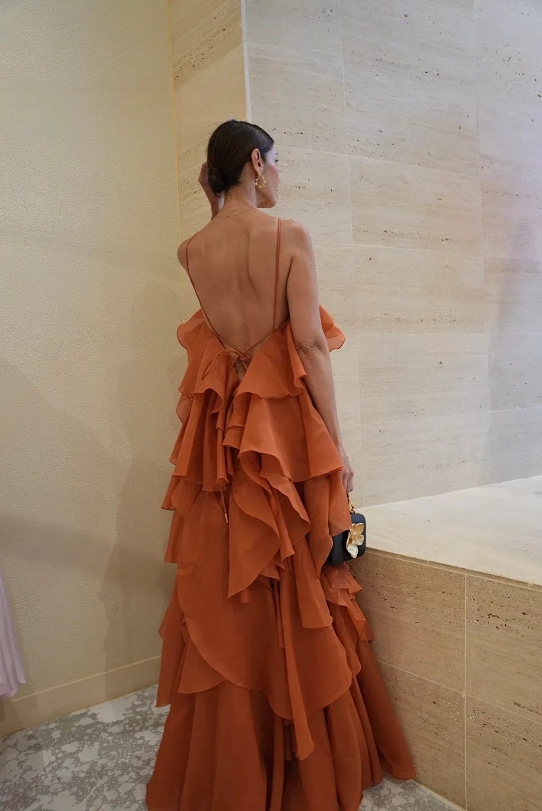 Aje Pandorea Layered Maxi Dress Coral Clay Size 6 for rent on The Volte - main image