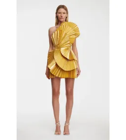 Acler Abbotsford Mini Dress Honey Gold Metallic Size 8 for rent on The Volte - image 1
