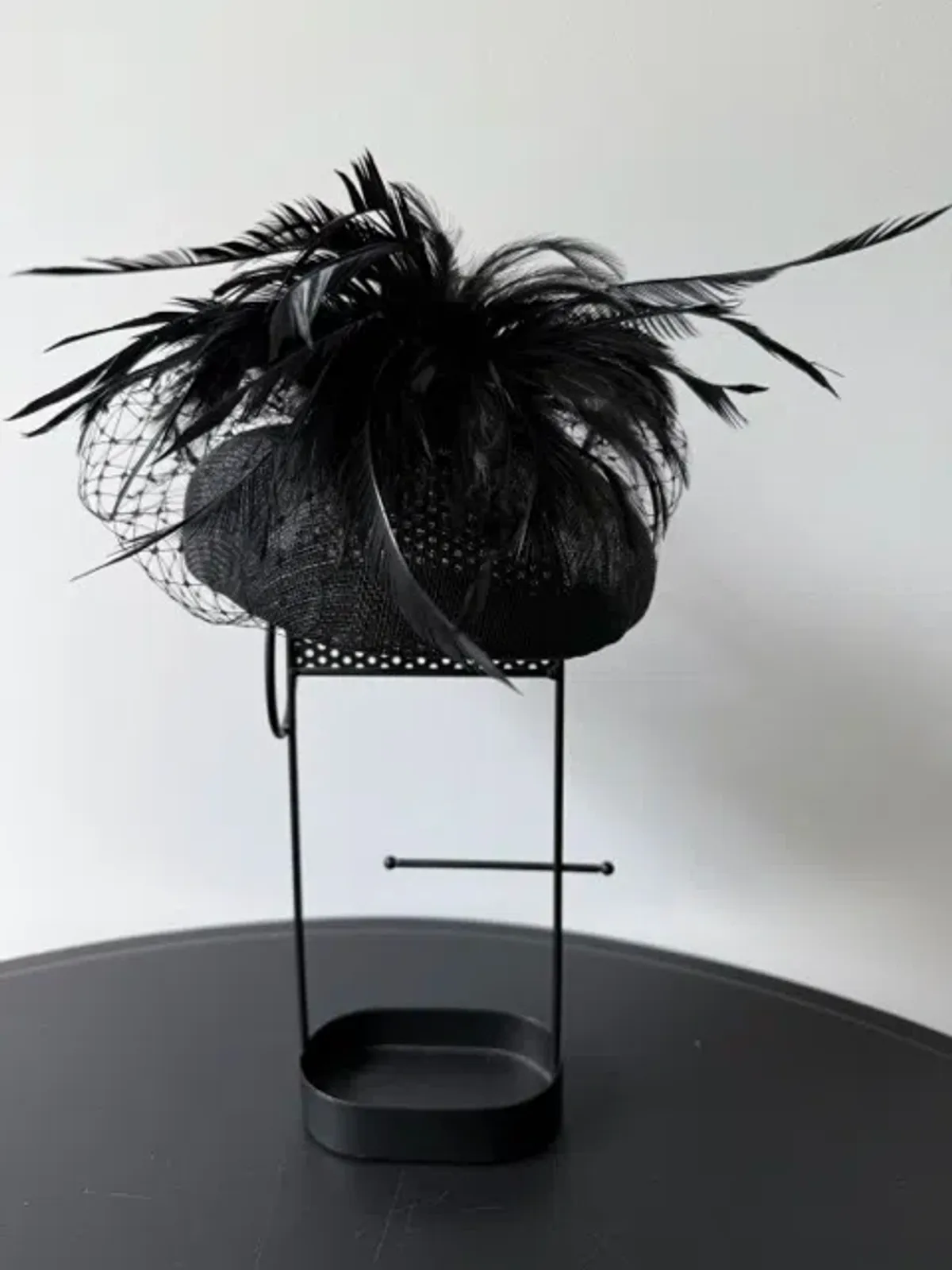 Morgan and Taylor Straw Beret Millinery with Feathers and Veil Black One Size - Image 3