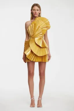 Acler Abbotsford Mini Dress in Honey Gold Metallic Size 12 for rent on The Volte - image 1