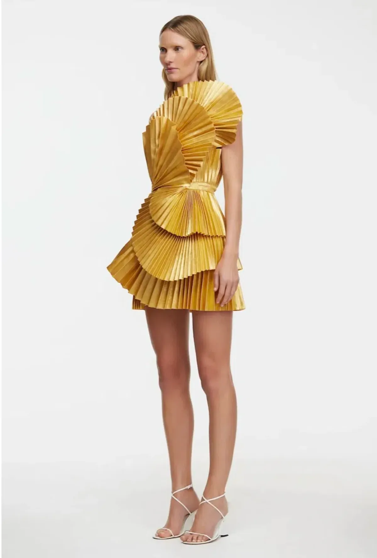 Acler Abbotsford Mini Dress in Honey Gold Metallic Size 12 - Image 2