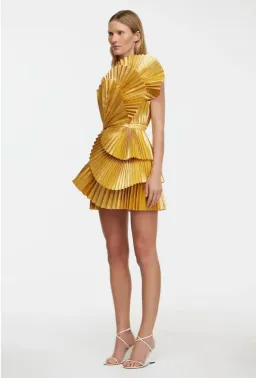 Acler Abbotsford Mini Dress in Honey Gold Metallic Size 12 for rent on The Volte - image 2