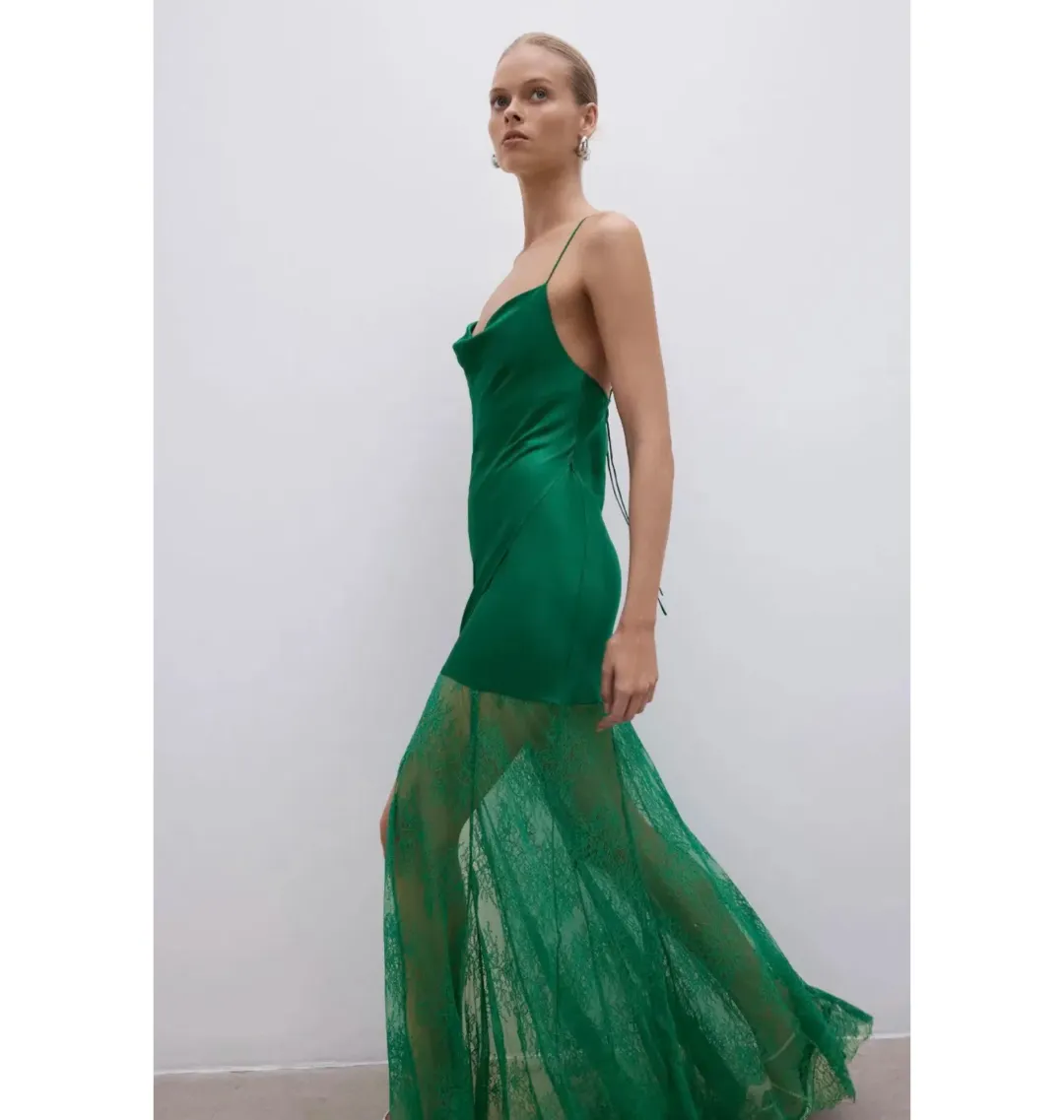 Shona Joy Elle Silk Lace Cowl Maxi Dress Emerald Green Size AU 10 for rent on The Volte - main image