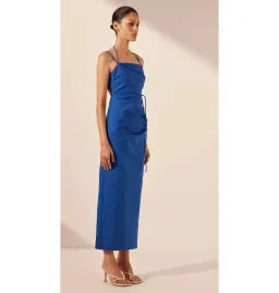 Shona Joy Lani Draped Cross Back Midi Dress Azure Blue Size AU 14 for rent on The Volte - image 2