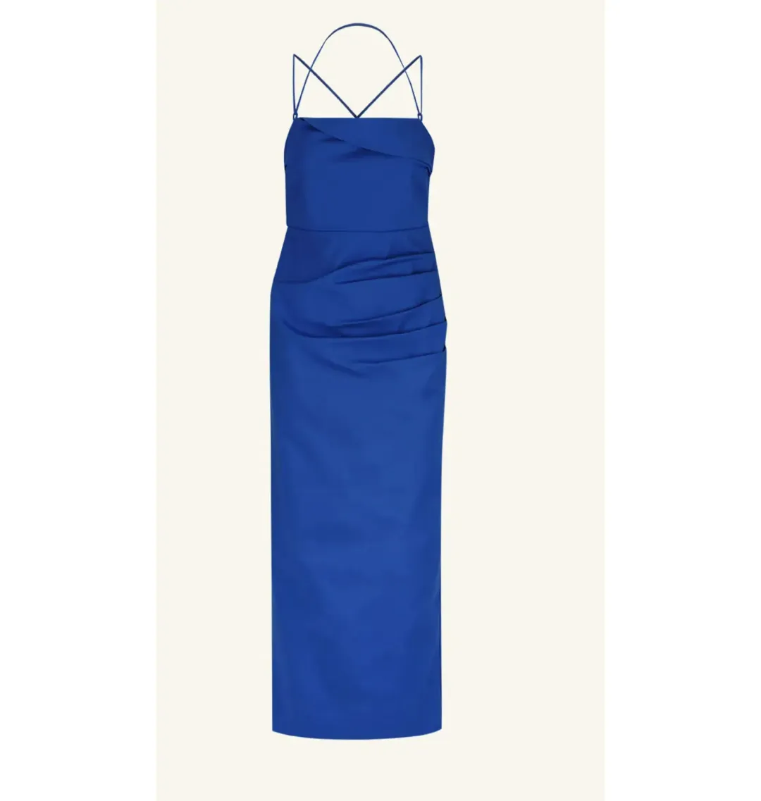 Shona Joy Lani Draped Cross Back Midi Dress Azure Blue Size AU 14 for rent on The Volte - main image