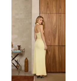 With Harper Lu Textured Halter Top and Maxi Skirt in Limoncello Set Size XS / AU 6 for rent on The Volte - image 3