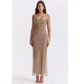 House of CB Alondra Beaded Maxi Dress Cafe Au Lait Size AU 6 for rent on The Volte - image 1