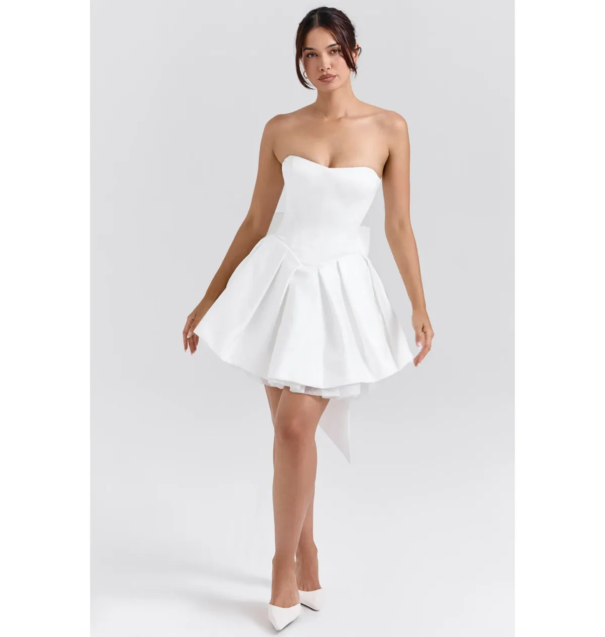 House of CB Noele Satin Strapless Bow Mini Gown White Size XS / AU 6 - Image 1