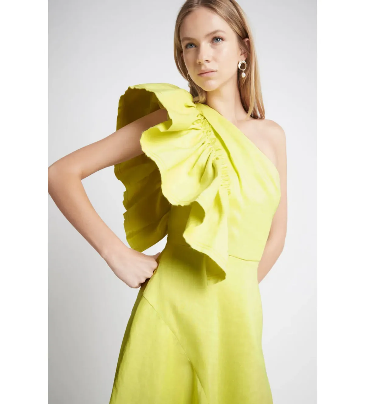 Aje Bonjour Asymmetric Midi Dress Lime Green Size 16 - Image 2