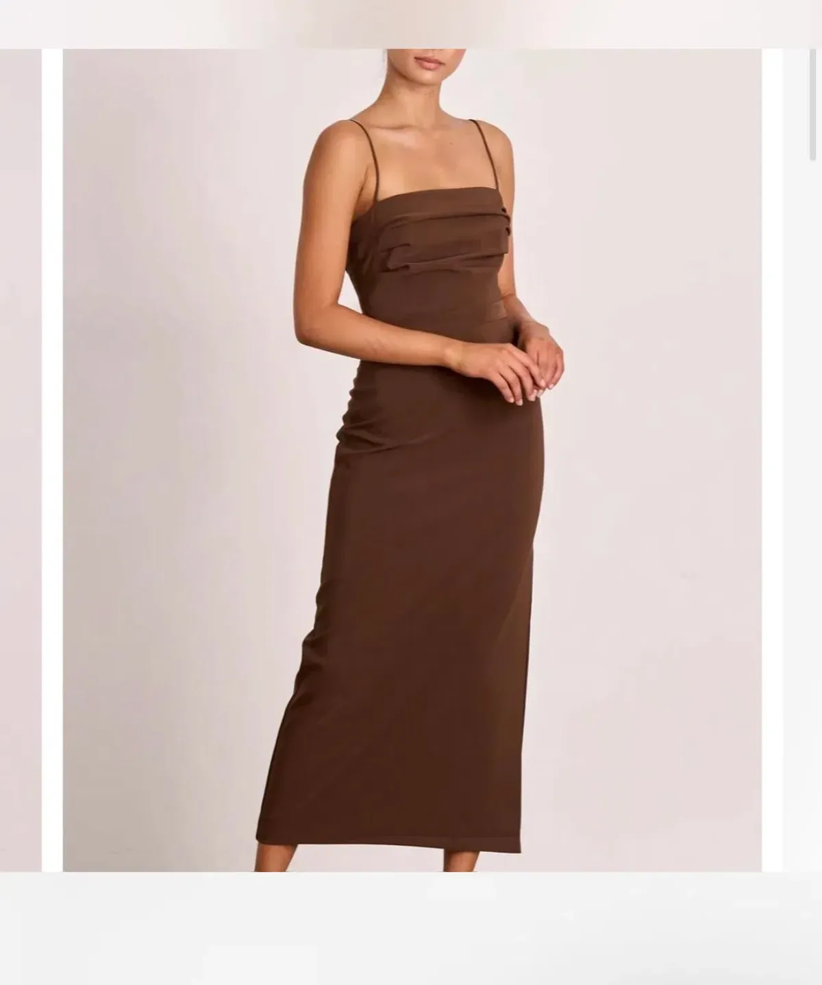 Pasduchas Emerson Column Midi Dress in chocolate brown size 10 - Image 2