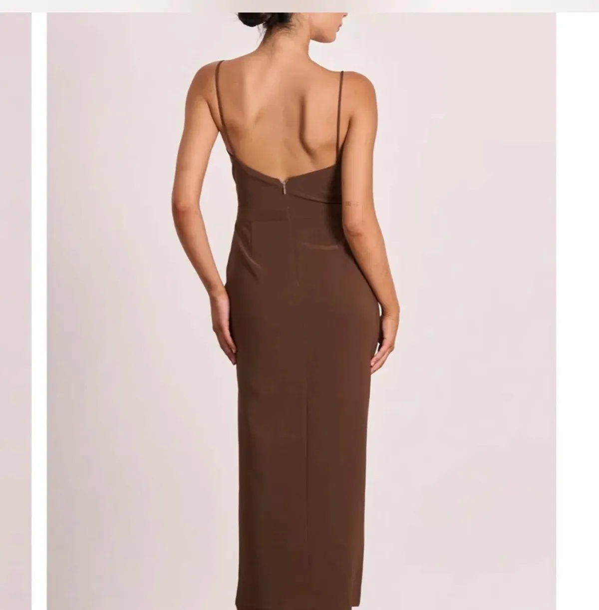 Pasduchas Emerson Column Midi Dress in chocolate brown size 10 - Image 3