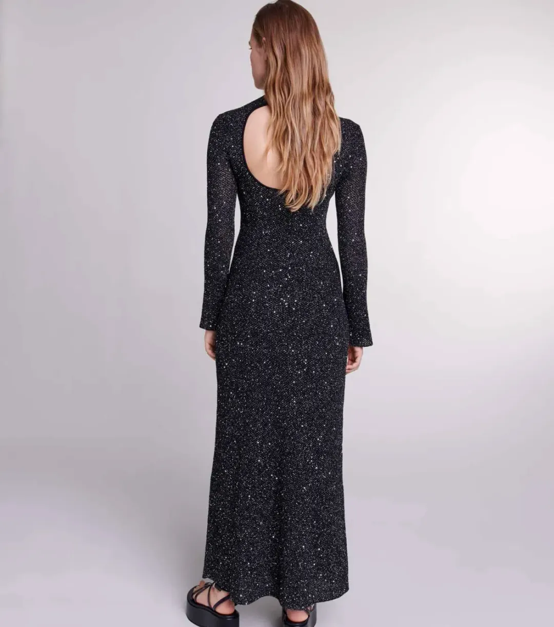Maje Sequin Embellished Open Back Dress Black Size 8 for rent on The Volte - main image