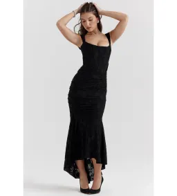 House of CB Cesca Corset Ruched Dress Black Floral Size 10 for rent on The Volte - image 2