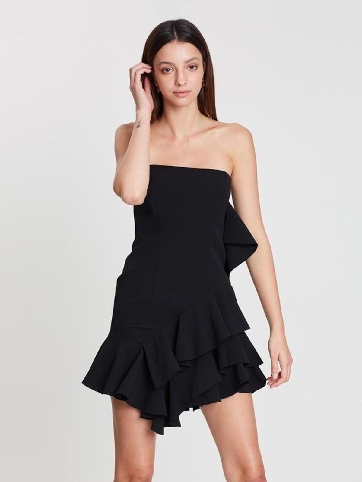 By Johnny Lily Strapless Flounce Mini Dress Black Size 6 - Image 1