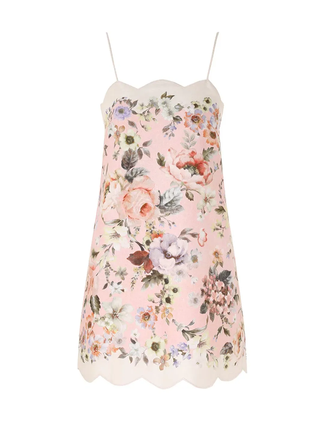 Zimmermann The Acacia Scallop Mini Dress in Pink Floral Size 0 / AU 8 for rent on The Volte - main image