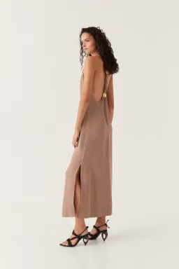 Aje Intrigue Twist Back Midi Dress in Chocolate Brown Size AU 10 for rent on The Volte - image 5