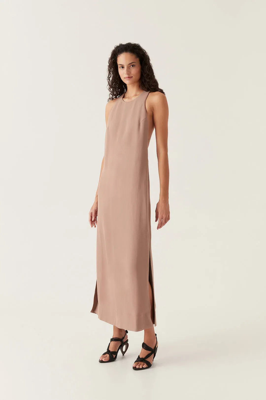 Aje Intrigue Twist Back Midi Dress in Chocolate Brown Size AU 10 for rent on The Volte - main image