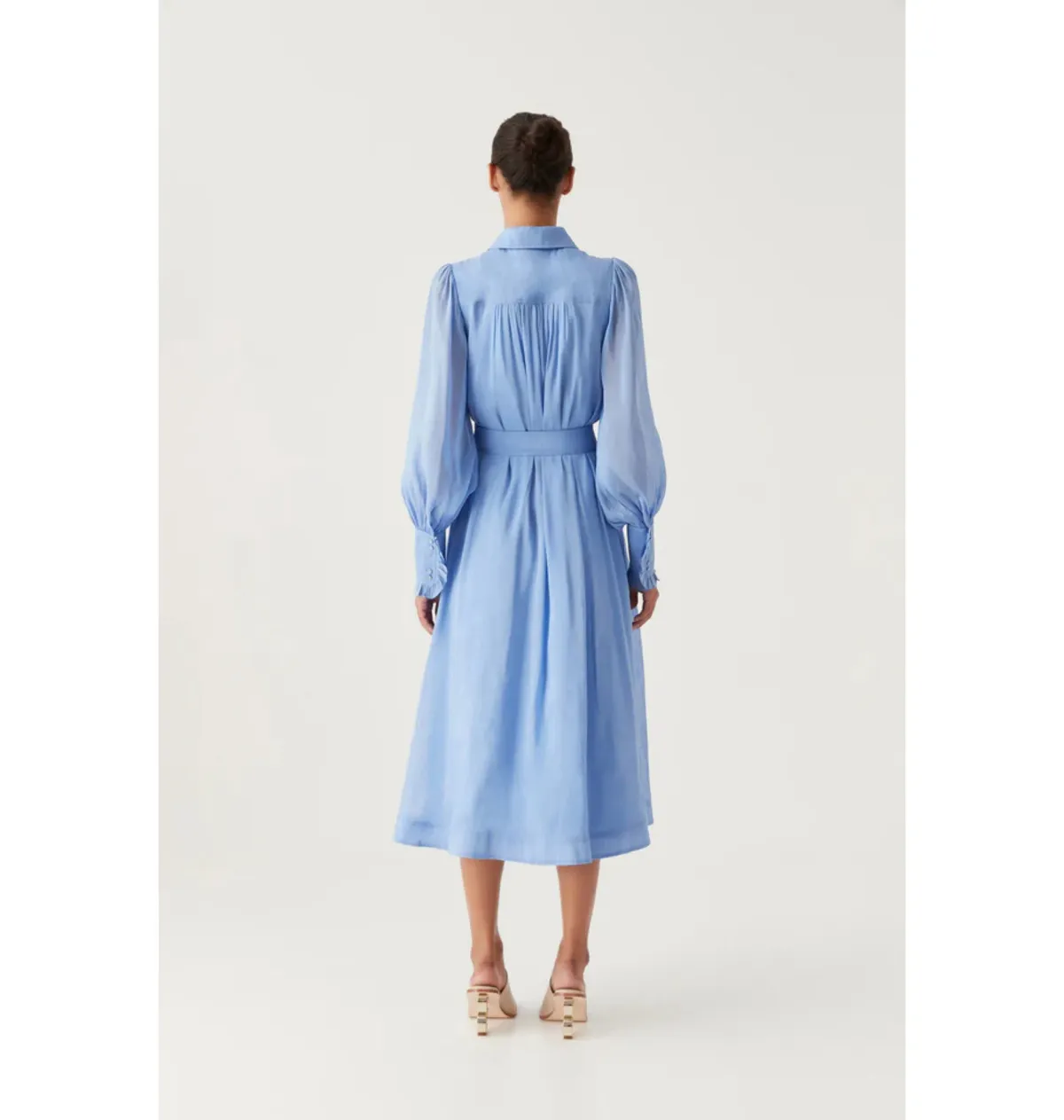 Aje Iris Pleated Bib Midi Dress Mist Blue Size AU 12 - Image 4