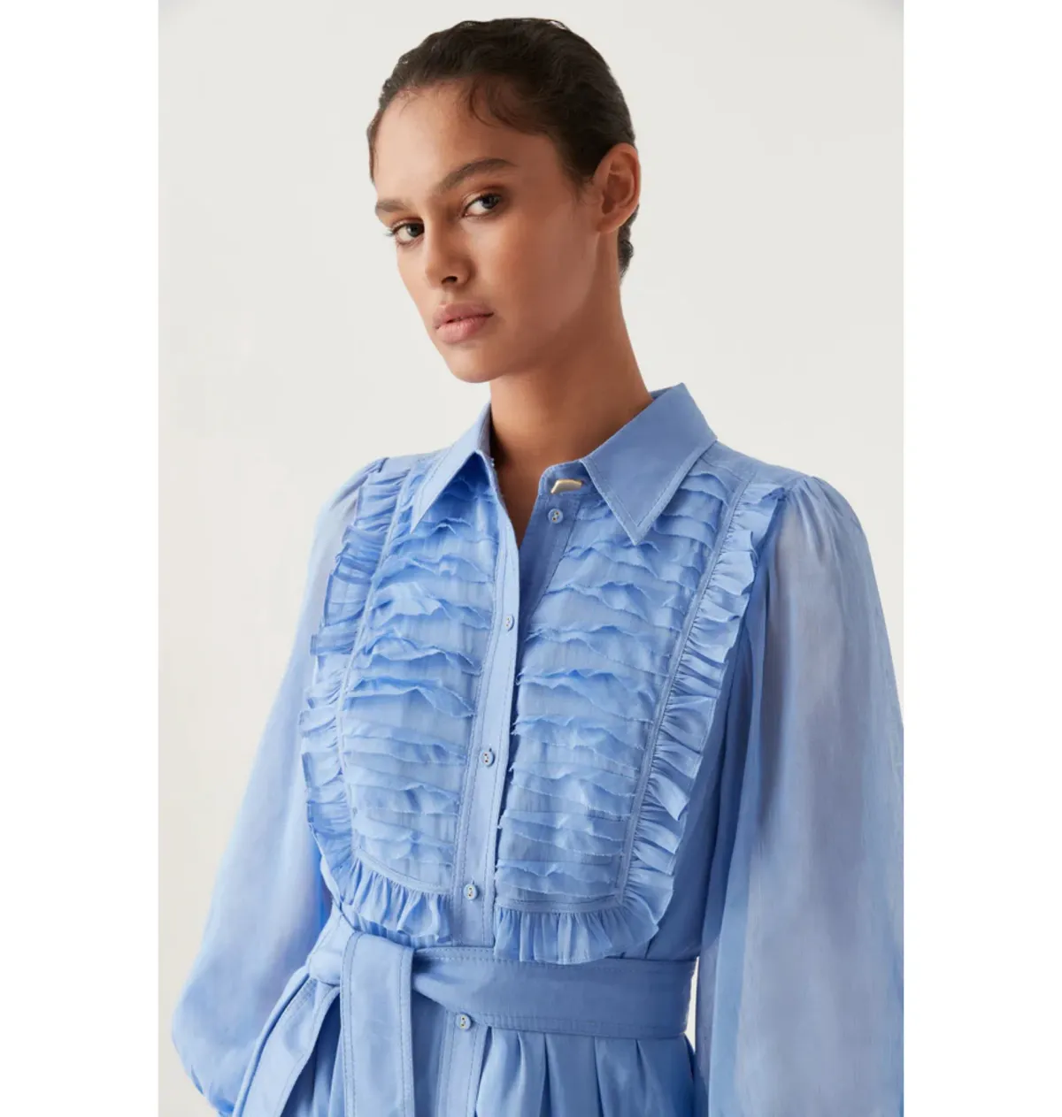 Aje Iris Pleated Bib Midi Dress Mist Blue Size AU 12 - Image 2