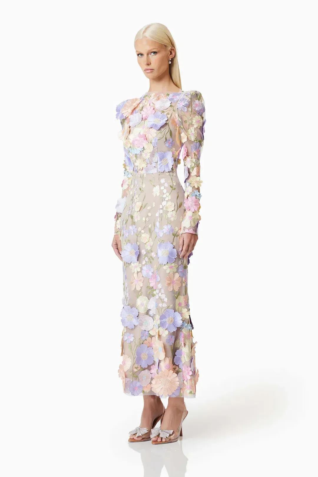 Elliatt Shannon 3D Floral Midi Dress In Purple Size AU 8 for rent on The Volte - main image