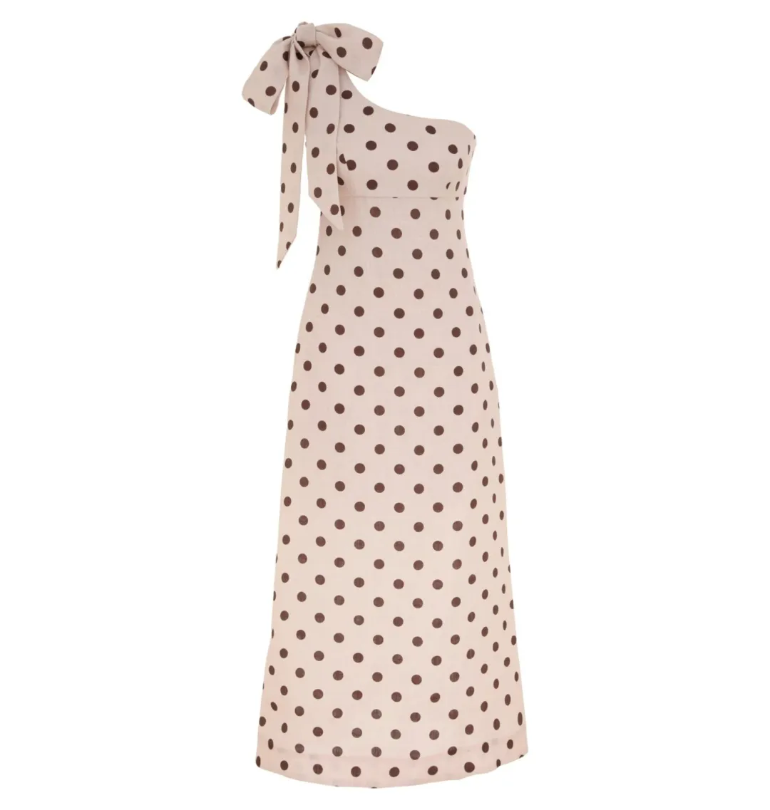 Zimmermann Acacia One Shoulder Midi Dress in Cream/Tan Dot Size 1 / AU 10 for rent on The Volte - main image